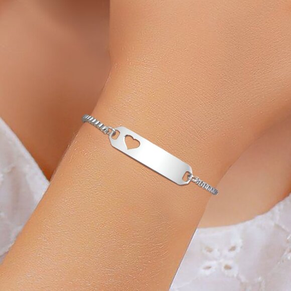 3/$35 Girls Silver Heart Bracelet Adjustable Dainty ID Tag Jewelry Gift Kids - Picture 4 of 4